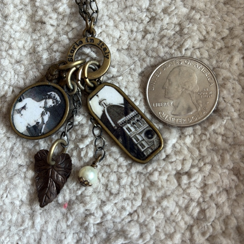 "Storie in Italy" Vintage Style Asymmetrical Necklace with Charms